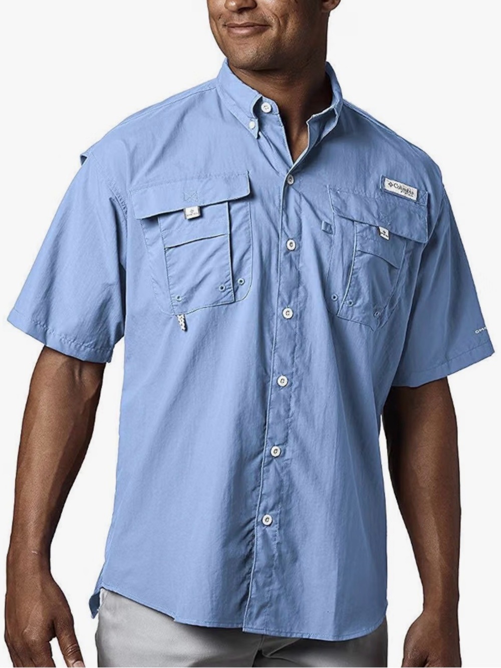 Columbia Light Blue Bahama II Short-Sleeve Button-Down Fishing Shirt